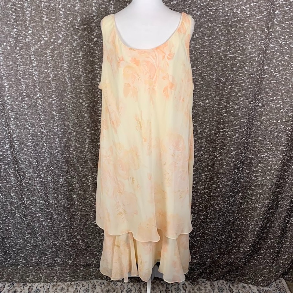 Vintage J.B.S Ltd Peach Floral Tiered Dress Sleeveless Boho Women's 28W
